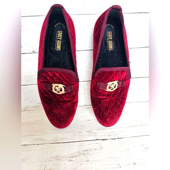 Stacy Adam's Mens Valet Slip On Burgundy Velvet Velour Loafers Shoes Gold Detail - Picture 9 of 14
